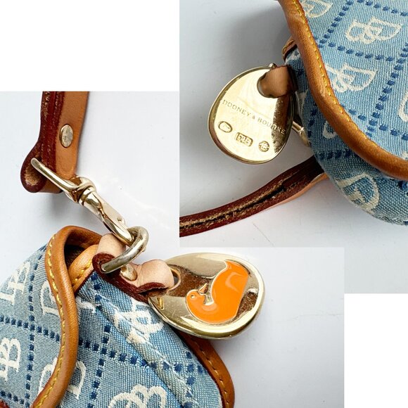 Vintage Dooney & Bourke Blue Logo Canvas Wristlet with Bag Charm Retro Chic - Picture 5 of 10
